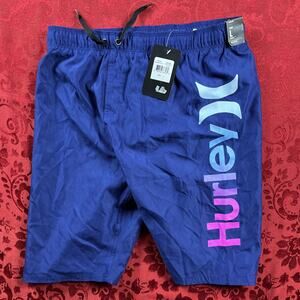 Hurley Board Shorts Boy’s Youth Large Surf Swim Trunks lined Blue W/logo MSRP$38